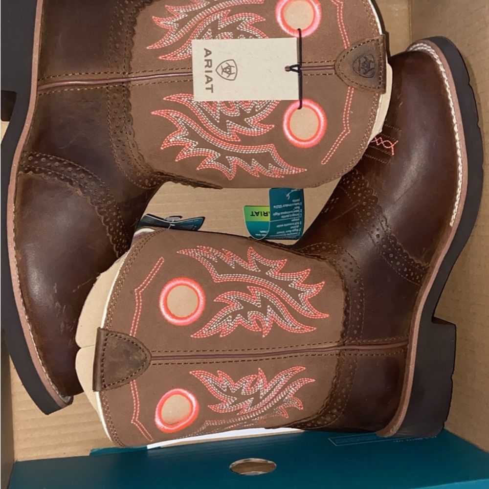 Ariat Brown Leather Boots with Pink Stitching